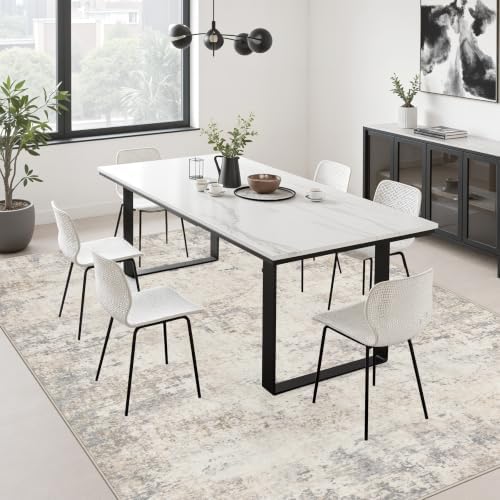 Area Rug Living Room: 4x6 Modern Washable Soft Carpet Brown Beige - Image 4