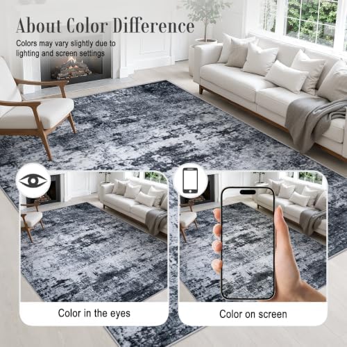 10x14 Area Rug Living Room: Modern Washable Indoor Carpet Black - Image 5
