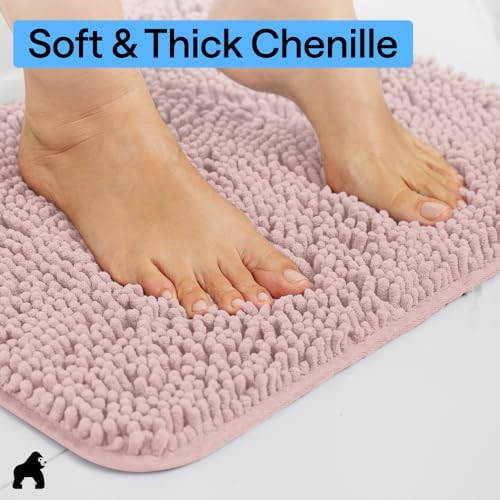 GORILLA GRIP Bath Rug Mat for Bathroom, Absorbent Chenille 30x20 Dusty Rose - Image 4