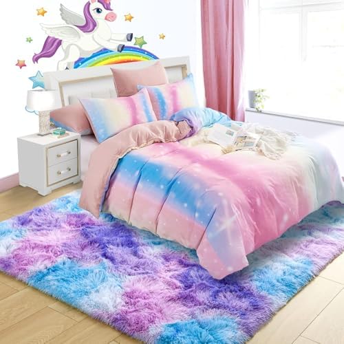 Noahas 6x9 Large Tie-Dyed Blue Purple Pink Fluffy Area Rug Non-Slip for - Image 3