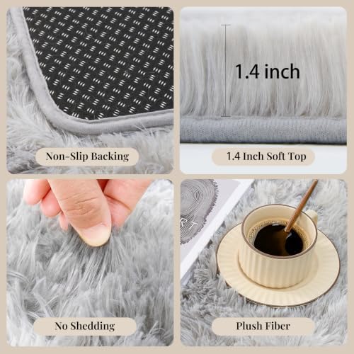 PLHXFR 4x6 Area Rugs Living Room: Fluffy Bedroom Shag Rug Light Grey - Image 5