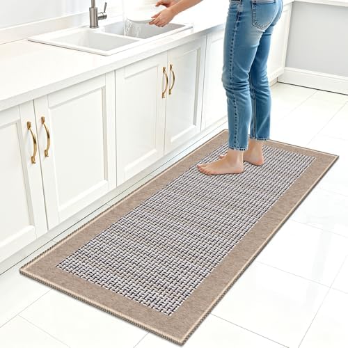 StepRite Kitchen Rugs, Kitchen Mat for Floor, 47"x20" Non-Slip Machine-Washable Commercial Floor Mat, Absorbent Heavy-Duty Rug for Office & Home, Sink Standing Mat, Entryway Carpet, Door Mat, Khaki by Bringcushiontoyourlife