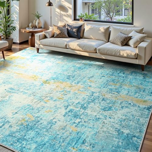 Ompaa Living Room Rug 6x9 Teal Blue Area Rug Machine Washable Boho Rug Non Slip Abstract Vintage Indoor Large Rugs for Bedroom, Classroom, College Dorm, Farmhouse, Dining Room, Kids Playroom by OmpaaHomeDecor