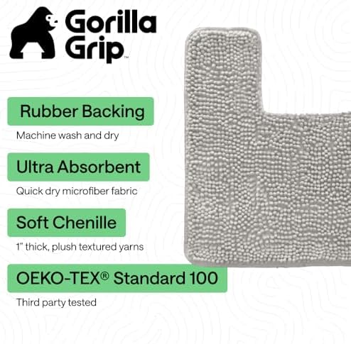 GORILLA GRIP Chenille Bath Rug Mat for Square Toilet Base, 24x19 Light Gray - Image 3