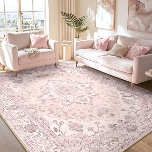 RELEANY Washable Area Rug, 6'x8', Pink by RELEANY