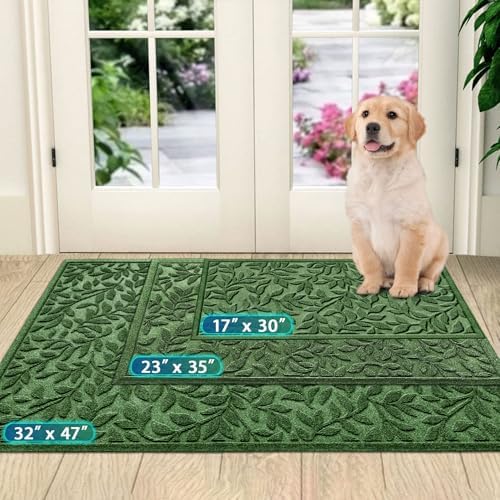 Bulijojo Sturdy Front Entrance Doormats,Durable Heavy Duty Welcome Mat,Thick Absorbent Natural Rubber Non Slip Mat,Easy Clean Entryway Mat Leaves Green, 47" x 32" - Image 5