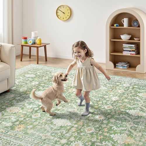 8x10 Area Rugs for Living Room, Washable Large Carpet, Light Green - Image 4