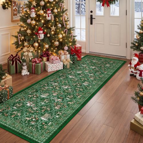 2x6 Christmas Runner Rug for Hallway,Washable Kitchen Rugs,Green by Restydon
