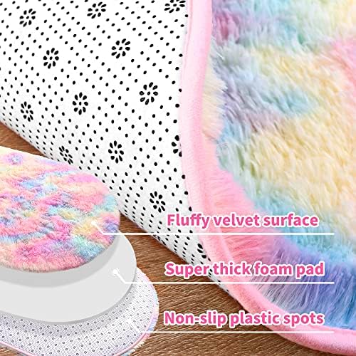 Noahas Oval Fluffy Rainbow Rug 2.6X5.3 Small Kids Rugs for Bedroom Girls And Boys Aesthetic,Bedside Bedroom Rug,Ultra Soft Runner Carpet Modern Shaggy Nursery Area Rugs Home Decor - Image 5