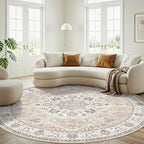 Washable 6ft Circle Round Rug: 6x6 Low-Pile Circular Rug for Living Room Bedroom Cute Office Nursery Area Rug with TPR Rubber Backing Soft Stain-Resistant Carpet Bathroom Entryway Dorm(6Round，Beige) - Image 4