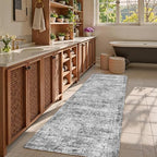 Washable Area Rug 2'6'' x 8' Vintage Traditional Persian Mat - Foldable Distressed Non-Slip Machine Washable Carpet for Living Room Bedroom Kitchen Home Decor - Graphite and Mist - Image 2