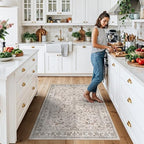 3x6 Kitchen Runner Rug Non Slip Washable - Soft Low Pile Stain-Resistant Wide Carpet Runner for Hallway Entryway Bedroom Bathroom with Rubber Backing - Boho Floral Door Mat(Beige,3x6) - Image 3