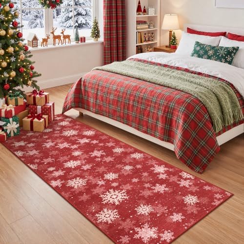 2x6 Christmas Runner Rug for Hallway,Washable Kitchen Rugs,Red - Image 5
