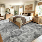 8x10 Extra Large Tie-Dyed Grey Fluffy Area Rug Non-Slip for Living Room - Image 4