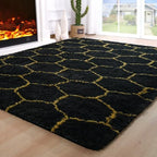 Noahas 5x7 Black Gold Fluffy Soft Area Rug Non-Slip for Living Room Bedroom by ModernHomeDecor