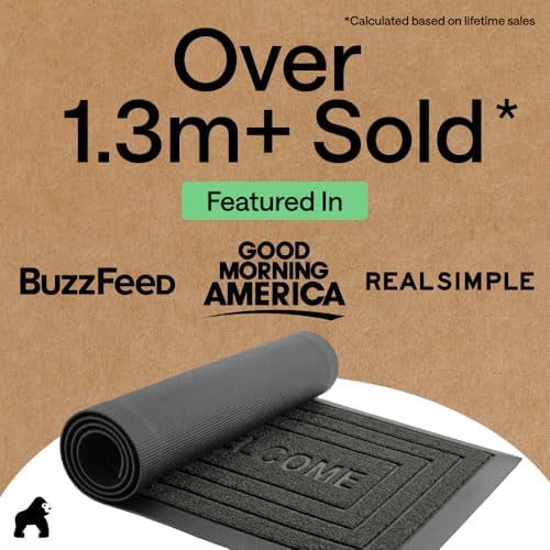 GORILLA GRIP WeatherMAX Door Mat, Indoor Outdoor Use, 47x35, Black Welcome - Image 4