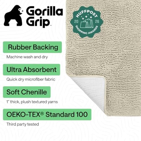 GORILLA GRIP Bath Rug Mat for Bathroom, Thick Chenille, 24x17 Dusty Cloud - Image 2