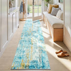 2x8 Teal Blue Rug Runners for Hallways Kitchen Runner Rug Non Slip Washable Black Long Runner Rugs with Rubber Backing Soft Abstract Carpet Runner for Bedroom, Kitchen, Bathroom, Entryway by OmpaaHomeDecor