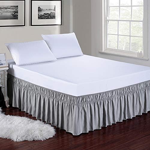 MEILA Wrap Around Elastic Bed Skirt for Twin & Full Beds, 14" Drop, Grey - Image 2