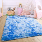 4x6 Tie-Dyed Blue Fluffy Soft Area Rug Non-Slip for Kids Bedroom Nursery - Image 6