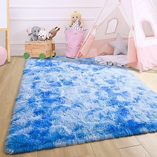 4x6 Tie-Dyed Blue Fluffy Soft Area Rug Non-Slip for Kids Bedroom Nursery - Image 6