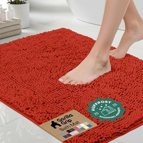 GORILLA GRIP Bath Rug Mat for Bathroom, Thick Chenille, 24x17 Sunset Orange by GorillaGrip