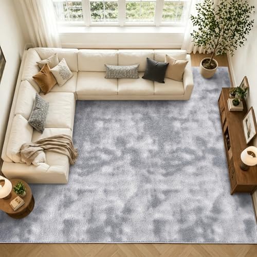 7x10 Large Tie-dye Light Grey Area Rug Washable Non-Slip for Living Room - Image 4