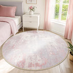 RELEANY Washable Round 4ft Area Rug for Living Room Gray Pink by RELEANY
