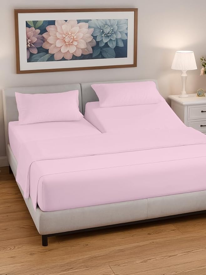 Split Head King Sheet Set – 4 Piece Flex Split Top King Sheets for Adjustable Beds - Fits 14” to 16" Mattress w/ Deep Pockets - Soft, Breathable & Cooling - Luxury Bedding & Wrinkle Free - Light Pink