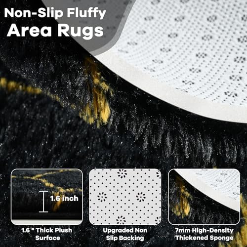 Noahas 5x7 Black Gold Fluffy Soft Area Rug Non-Slip for Living Room Bedroom - Image 5