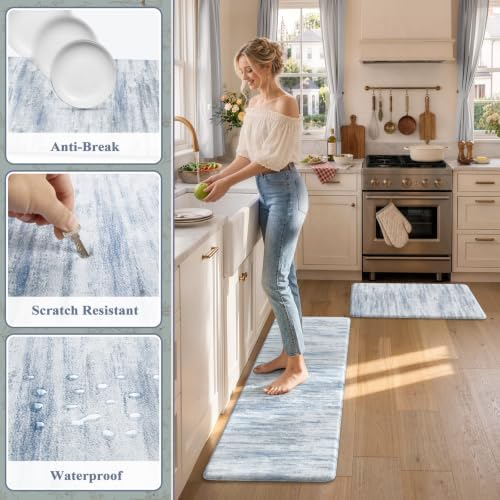 KIMODE Anti Fatigue Kitchen Mats,Abstract Kitchen Rugs Sets of 2 Blue Decor - Image 6