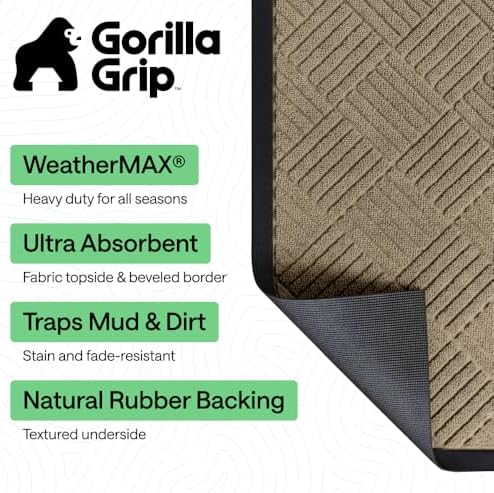 GORILLA GRIP WeatherMAX Door Mat, Indoor Outdoor Use, 29x17, Beige Diamond - Image 2