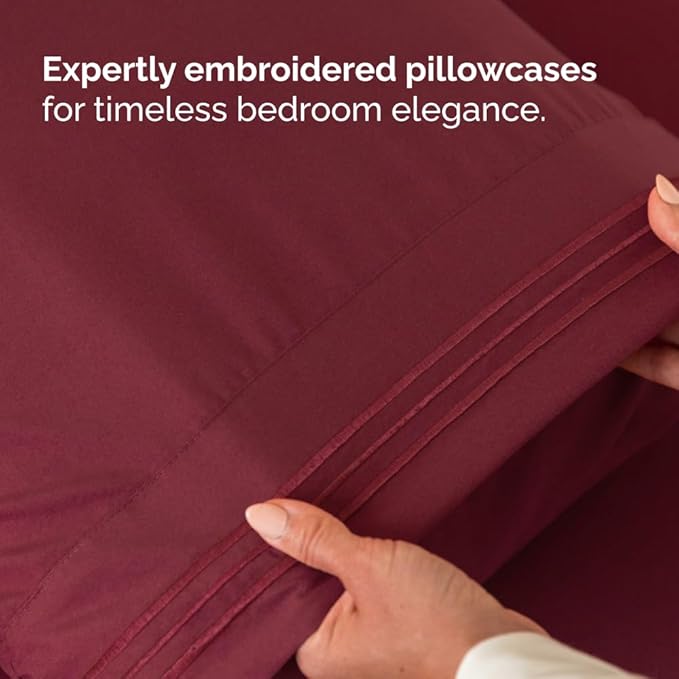 Split Head King Sheet Set – 4 Piece Flex Split Top King Sheets for Adjustable Beds - Fits 14” to 16" Mattress w/ Deep Pockets - Soft, Breathable & Cooling - Luxury Bedding and Wrinkle Free - Burgundy