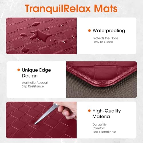 TranquilRelax Kitchen Mats, Cushioned Mats with Extra-Long Runner, Burgundy - Image 3