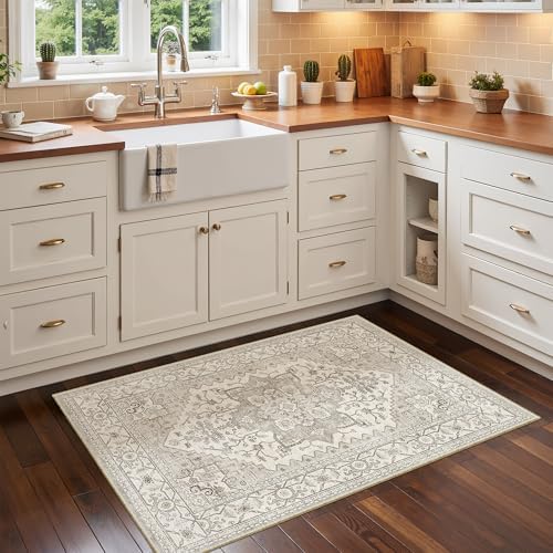 Madane Washable Area Rug 2x3 Small Entryway Rugs Non-Slip, Beige/Brown - Image 2