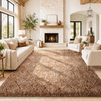 Ophanie 8x10 Brown and White Diamond Striped Rugs for Living Room,Large Fluffy Shag Fuzzy Plush Soft Carpets,Shaggy Rug for Bedroom,Carpet for Kids Boys Girls Dorm Decor with Over 99 pcs Pile fibers by Ophanie