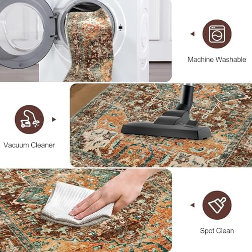 Yamaziot Washable Runner Rug, 3x8 Non-Slip Boho Vintage Hallway Kitchen Rug - Image 4