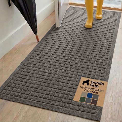 GORILLA GRIP® HydroABSORB Door Mat for Indoor Outdoor, 72x24 Charcoal by GorillaGrip