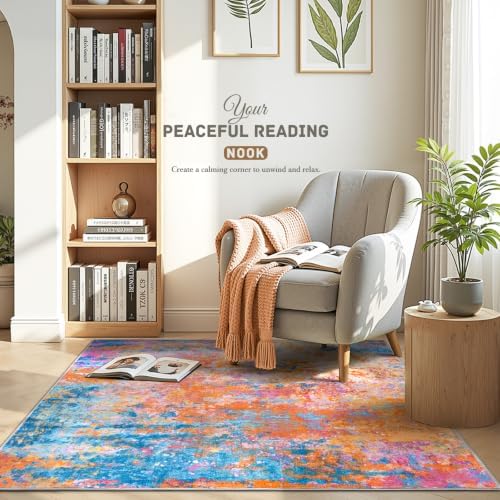 Entryway Rug 3x4 Rainbow Bedroom Area Rug Washable Non Slip Abstract Boho Rugs for Indoor Entry, Kitchen, Classroom, Bathroom, Kids Girls Room, Office, College Dorm Small Carpet - Image 3