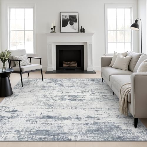 Area Rug Living Room: 6x6 Modern Washable Soft Carpet Blue Grey by FXRHLP