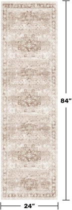Hazo Haus Boho 2x7 Long Runner, Neutral Farmhouse Hallway Rug, Small Throw Runners for Bedroom, Bathroom, Kitchen, Vintage Floral Decor & Non-Slip Low-Pile Washable Stain Resistant, Latte Beige - Image 2