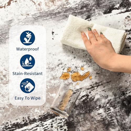 Living Room Rug 9x11 Coffee Area Rugs Machine Washable Abstract Boho Large Rug Non-Slip Non-Shedding Faux Wool Indoor Vintage Carpet for Bedroom, Classroom, Dining Room, Kids Playroom - Image 5