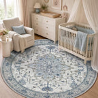 RELEANY Washable Area Rug, Round 5ft, Blue/White/Gray by RELEANY