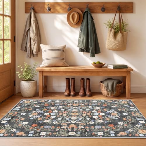 SameBed 4x6 Area Rug Living Room, Vintage Washable Carpet Carbon Gray - Image 4