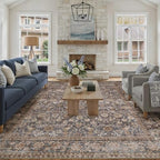 HUGEAR 9x12 Brown Blue Vintage Floral Washable Area Rug for Living Room by HUGEAR