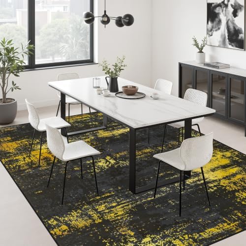 5x7 Area Rug Living Room: Modern Washable Soft Carpet Black Gold - Image 4