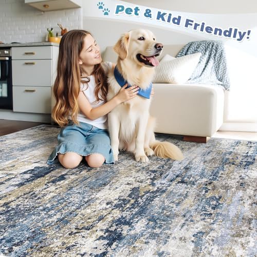 pmtsns Area Rugs 8x10 for Living Room: Washable Rug Modern Abstract Neutral Soft Non-Slip Low-Pile Indoor Large Carpet for Bedroom Dining Room Playroom Home Office (Blue Grey Brown, 8'x10') - Image 5