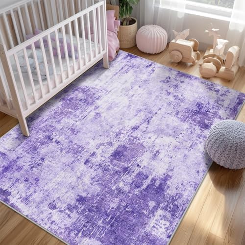 RELEANY Washable 9'x12' Abstract Area Rug for Living Room Purple - Image 3