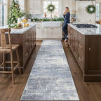 Washable 12ft Hallway Runner Rug: Non-Slip 2'6x12 Kitchen Rugs Low-Pile Entryway Rug Runner Abstract Soft Bedroom Floor Mat Farmhouse Carpet for Bathroom Living Room Dining Room(2'6x12,Blue/Ivory) by HYHAOYUNLAI