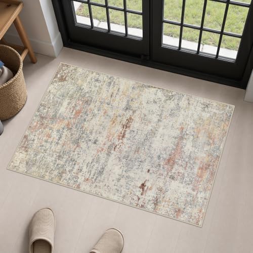 2x3 Washable Entryway Rug: Modern Abstract Indoor Soft Carpet Taupe by FXRHLP